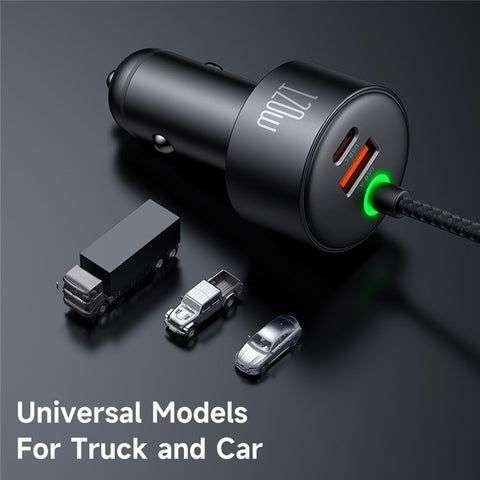 MCDODO CC-037 120W Dual Port Car Charger Fast Charging Spring Cable Charger with USB-C  /  iP Cables