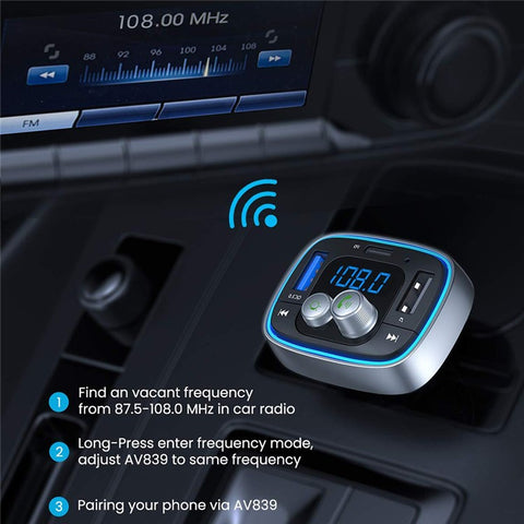 C89S Bluetooth-compatible Car MP3 FM Transmitter Voltage Detection TF U-Disk Music Player PD18W Type-C QC3.0 USB Phone Charger