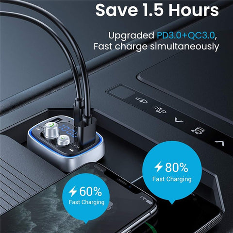 C89S Bluetooth-compatible Car MP3 FM Transmitter Voltage Detection TF U-Disk Music Player PD18W Type-C QC3.0 USB Phone Charger