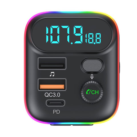 T70 Bluetooth-compatible 5.0 FM Transmitter USB PD 18W QC3.0 Fast Charging Adapter Music Player with Hands-free Calling for Car