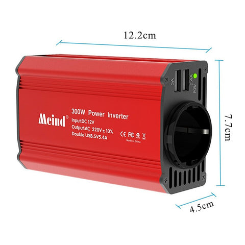 MEIND M7900 300W Car Inverter 12V to 220V Power Inverter with EU Socket + 2 USB Ports