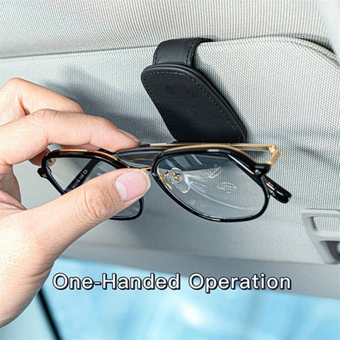 Magnetic Adsorption Car Sun Visor Glasses Holder PU Leather Sunglasses Card Ticket Clip