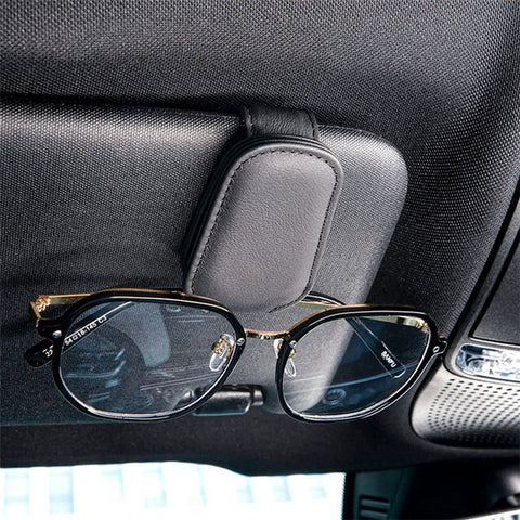 Magnetic Adsorption Car Sun Visor Glasses Holder PU Leather Sunglasses Card Ticket Clip