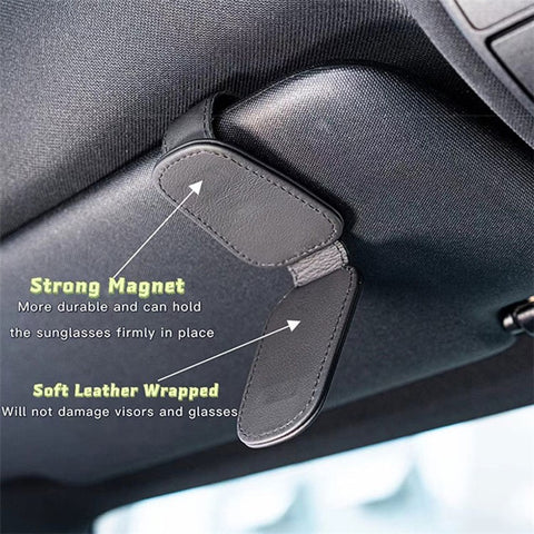 Magnetic Adsorption Car Sun Visor Glasses Holder PU Leather Sunglasses Card Ticket Clip