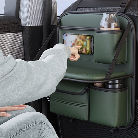 Waterproof Car Seat Back Organizer Hanging Storage Bag with Foldable Tray