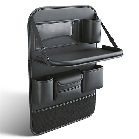 Leather Car Seat Back Organizer Hanging Waterproof Storage Bag with Foldable Table