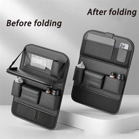 Leather Car Seat Back Organizer Hanging Waterproof Storage Bag with Foldable Table