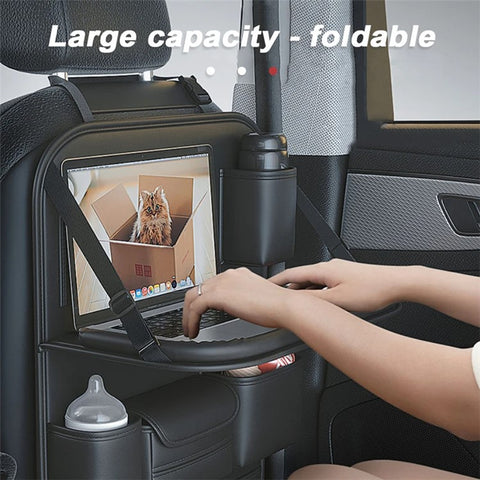 Leather Car Seat Back Organizer Hanging Waterproof Storage Bag with Foldable Table