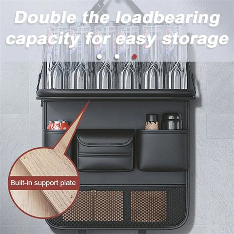 Leather Car Seat Back Organizer Hanging Waterproof Storage Bag with Foldable Table