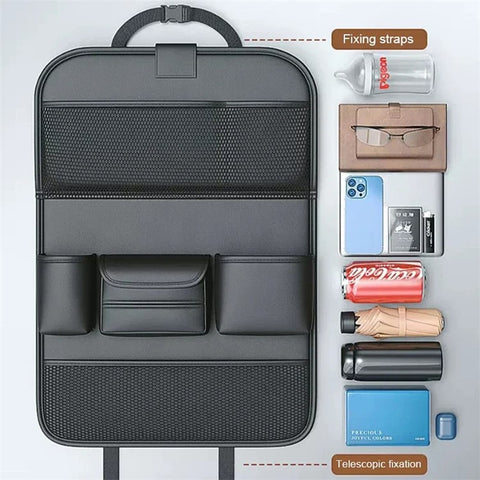 Leather Car Seat Back Organizer Hanging Waterproof Storage Bag with Foldable Table