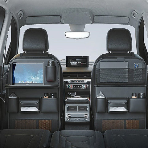 Leather Car Seat Back Organizer Hanging Waterproof Storage Bag with Foldable Table