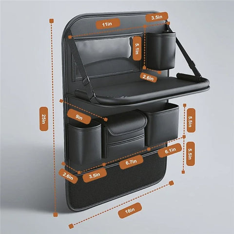 Leather Car Seat Back Organizer Hanging Waterproof Storage Bag with Foldable Table