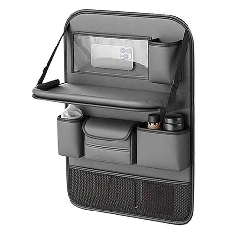 Leather Car Seat Back Organizer Hanging Waterproof Storage Bag with Foldable Table