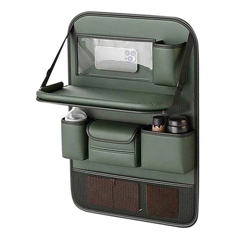 Leather Car Seat Back Organizer Hanging Waterproof Storage Bag with Foldable Table