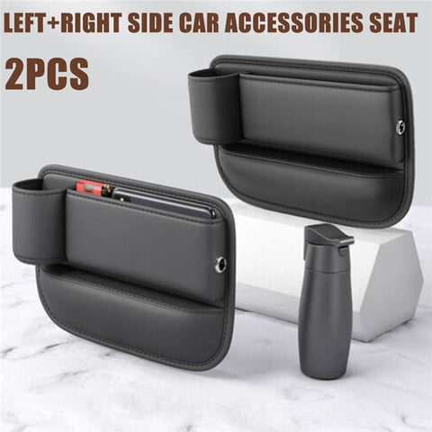 AUTOCOLOR Driver + Passenger Side Car Seat Seam Leather Storage Box Phone Drink Organizer