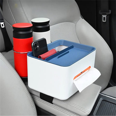 BY-1139 Vehicle Tissue Box Car Armrest Box ABS Sundries Storage Box with 2 Bottle Holder