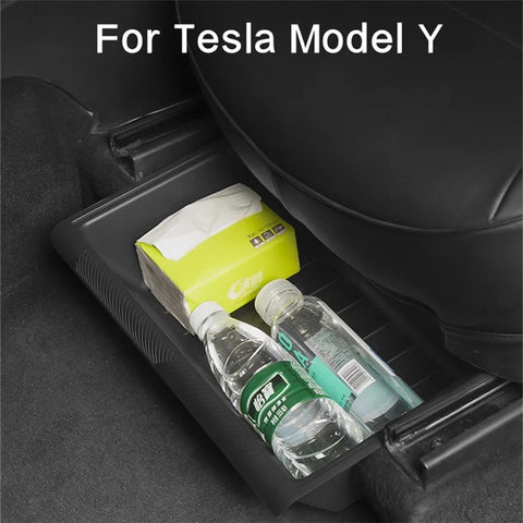 TSL521 For Tesla Model Y Under Seat Drawer TPE Hidden Storage Box, No Lid