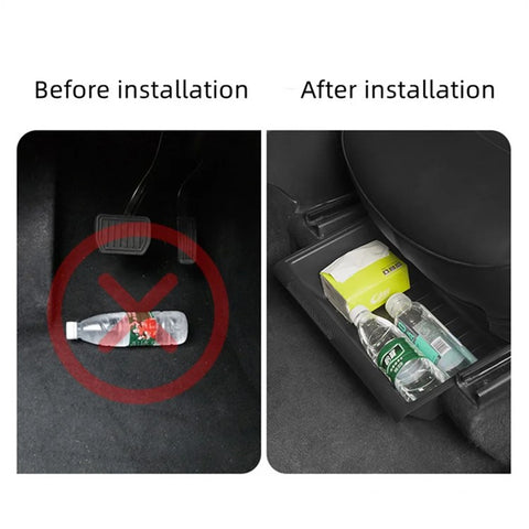 TSL521 For Tesla Model Y Under Seat Drawer TPE Hidden Storage Box, No Lid