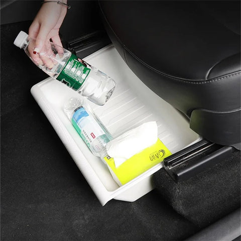 TSL521 For Tesla Model Y Under Seat Drawer TPE Hidden Storage Box, No Lid