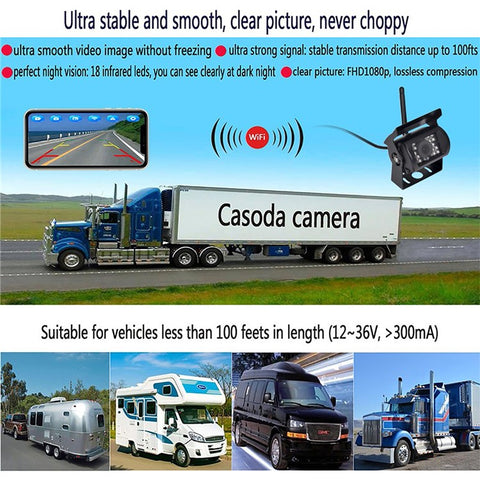 WCA101 WiFi Wireless Dash Cam HD Car Truck Reversing Camera IR Night Vision Rear View Car Parking Camera