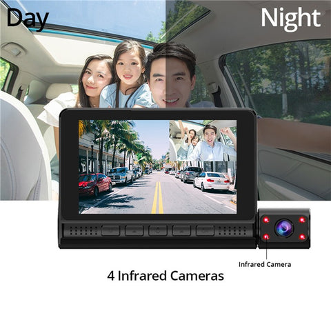909 Car DVR Dash Cam 1080P Night Vision Parking Monitoring 4.0-inch Touch Screen 3 Cameras Driving Recorder