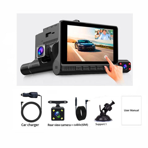 909 Car DVR Dash Cam 1080P Night Vision Parking Monitoring 4.0-inch Touch Screen 3 Cameras Driving Recorder
