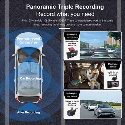 X12 Magnetic Mount Car Dash Camera 1080P+720P+720P 3-Shots Car Recorder