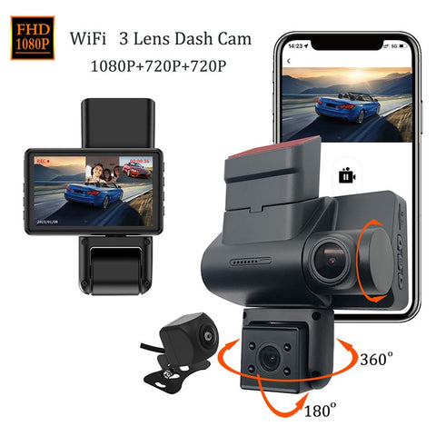 JX606 WiFi Car DVR Dash Cam 1080P HD Parking Monitoring Loop Recording 3 Cameras Driving Recorder