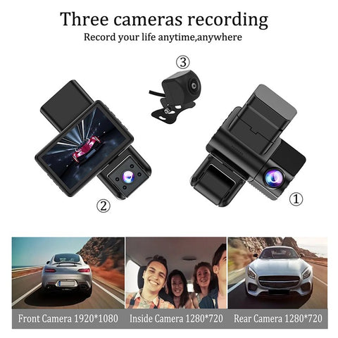 JX606 WiFi Car DVR Dash Cam 1080P HD Parking Monitoring Loop Recording 3 Cameras Driving Recorder