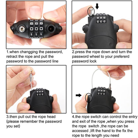 Motorcycle Helmet Code Lock Telescopic Steel Wire Luggage Suitcase Anti-theft Security Lock