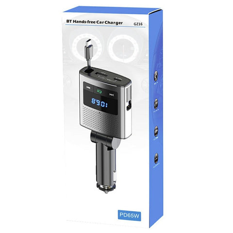 GZ16 Car Voltage Display Charger Bluetooth-Compatible MP3 Player with Retraction Type-C Cable