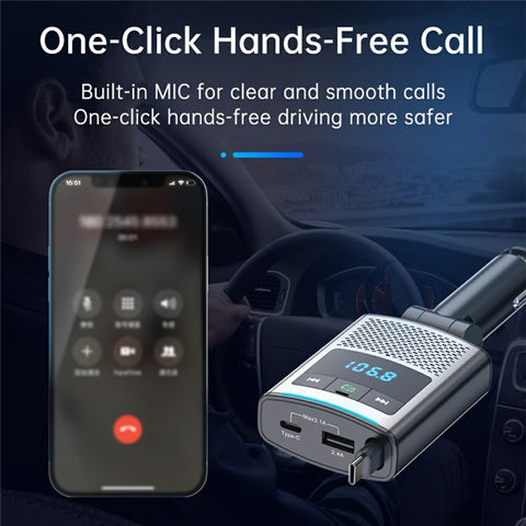 GZ16 Car Voltage Display Charger Bluetooth-Compatible MP3 Player with Retraction Type-C Cable