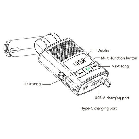 GZ16 Car Voltage Display Charger Bluetooth-Compatible MP3 Player with Retraction Type-C Cable