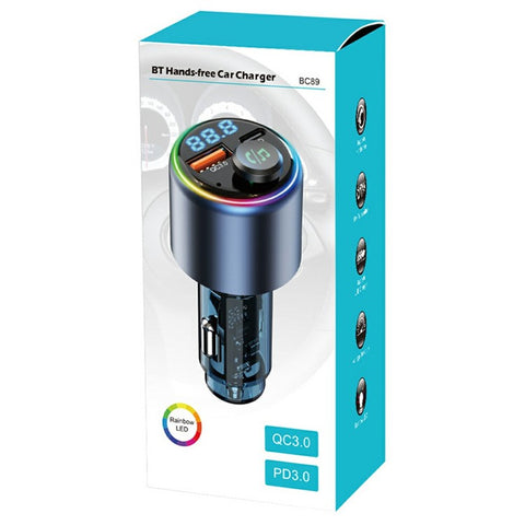 BC89 Car Charger 48W Fast Charging Adapter Bluetooth-Compatible MP3 Player FM Transmitter with Ambient Light