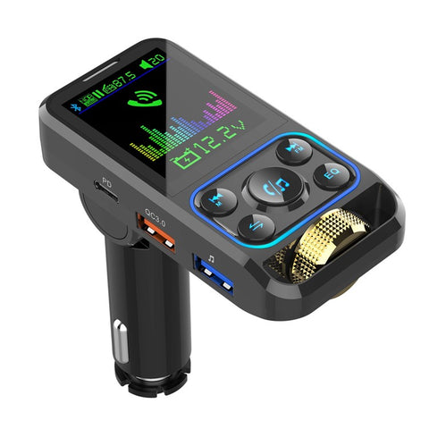 BC83 Bluetooth-compatible Hands-free Call MP3 Music Player Voltage Monitoring Dual USB+Type-C Car Charger FM Transmitter Support U-disk / TF Card / AUX