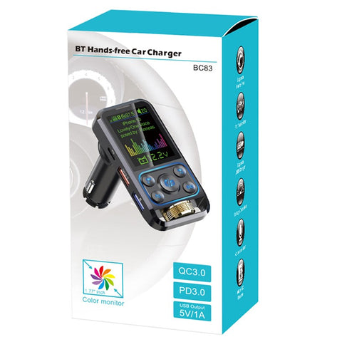 BC83 Bluetooth-compatible Hands-free Call MP3 Music Player Voltage Monitoring Dual USB+Type-C Car Charger FM Transmitter Support U-disk / TF Card / AUX