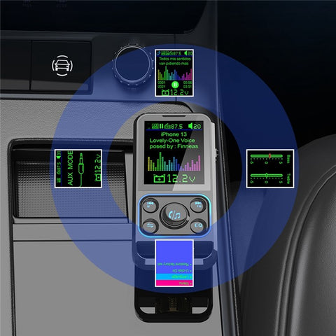 BC83 Bluetooth-compatible Hands-free Call MP3 Music Player Voltage Monitoring Dual USB+Type-C Car Charger FM Transmitter Support U-disk / TF Card / AUX