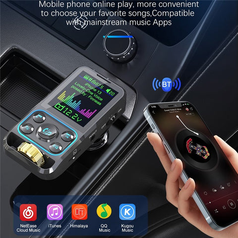 BC83 Bluetooth-compatible Hands-free Call MP3 Music Player Voltage Monitoring Dual USB+Type-C Car Charger FM Transmitter Support U-disk / TF Card / AUX