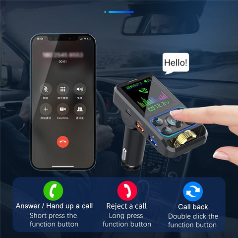 BC83 Bluetooth-compatible Hands-free Call MP3 Music Player Voltage Monitoring Dual USB+Type-C Car Charger FM Transmitter Support U-disk / TF Card / AUX
