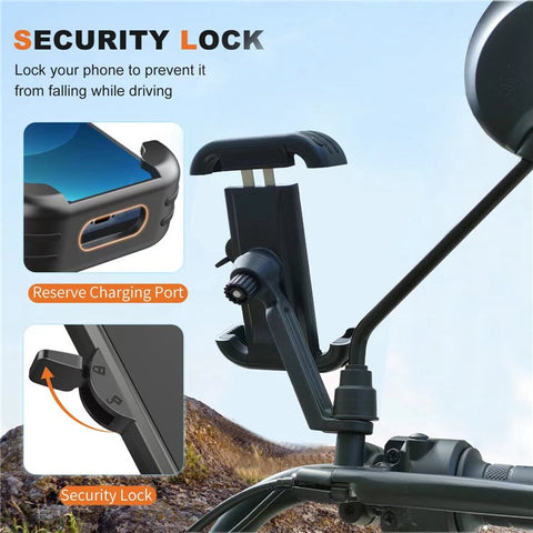 HLT-152B Motorcycle Handlebar Rearview Mirror Phone Holder Mount Bike Phone Clamp Scooter Phone Clip for 4.7-6.8 Inch Phones