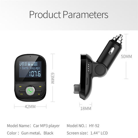 HY92 Car Bluetooth-compatible FM Transmitter Dual USB Fast Charger Car MP3 Player Car Kit Accessories with Song Lyrics Digital Display