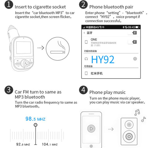 HY92 Car Bluetooth-compatible FM Transmitter Dual USB Fast Charger Car MP3 Player Car Kit Accessories with Song Lyrics Digital Display