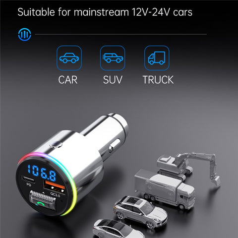 BC88 Bluetooth-compatible 5.3 FM Transmitter QC3.0 PD 30W Fast Charging Car MP3 Player with RGB Light (CE Certified)