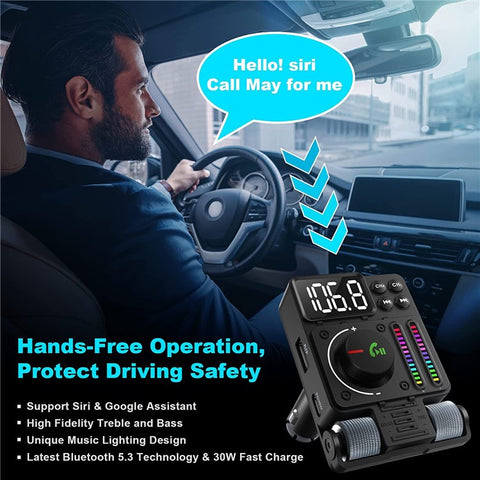 MT01 Ambient Light Car Bluetooth-compatible Adapter FM Transmitter MP3 Music Player Type-C + USB Car Charger