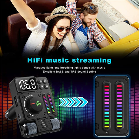 MT01 Ambient Light Car Bluetooth-compatible Adapter FM Transmitter MP3 Music Player Type-C + USB Car Charger