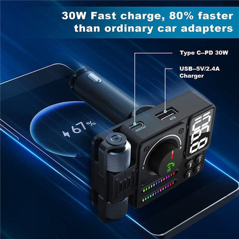 MT01 Ambient Light Car Bluetooth-compatible Adapter FM Transmitter MP3 Music Player Type-C + USB Car Charger