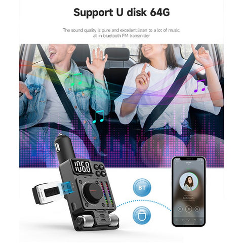 MT01 Ambient Light Car Bluetooth-compatible Adapter FM Transmitter MP3 Music Player Type-C + USB Car Charger