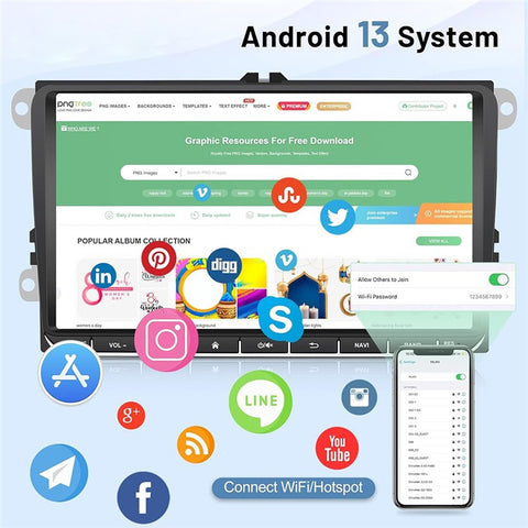 RH-753F For Golf MK5 / Polo / Passat / Jetta 1G+32G 9-inch HD Multimedia Player Car FM Radio Android 13 Carplay Music Video Player