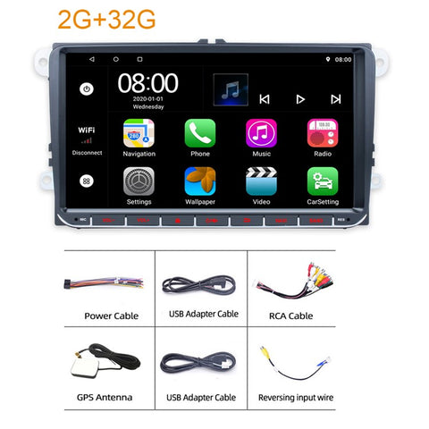 RH-753C For Golf MK5 / Polo / Passat / Jetta 2G+32G 9-inch HD Vehicle Player Car FM Radio Offline Map Multimedia Player