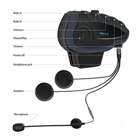 VNETPHONE V8 Motorcycle Helmet Intercom Bluetooth-compatible Headset Remote Control 1200M Wireless Distance Supporting Five People Live Chat